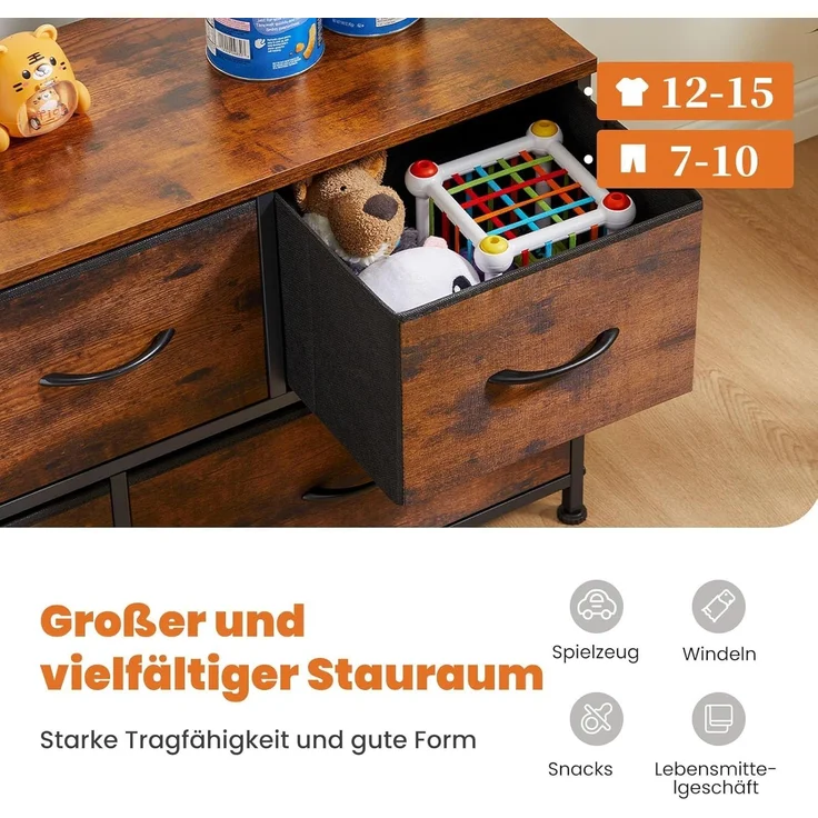 Sweetcrispy Kommode,Sideboard Wohnzimmer für Schlafzimmer mit 5 Stoffschubladen,Einstellbare Füße Schubladenschrank,Komodenschrank für Schlafzimmer,Modernes Braun – Bild 4