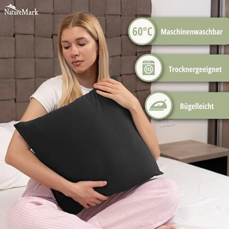 NatureMark Kissenbezüge 2er Pack Jersey Kissenbezug Kissenhülle, (2 Stück), Kissenhülle in vielen Größen und Farben (40 x 40 cm, Schwarz) – Bild 3