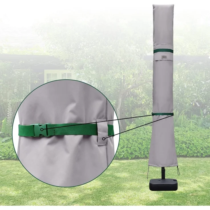 Sekey Sonnenschirm Schutzhülle mit Stab, Abdeckhauben für Ø 350cm / 200x300 cm Gartenschirm mit Belüftungsöffnungen, Abdeckung für Marktschirm / Balkonschirm, 100% Polyester, wasserdicht, Hellgrau – Bild 5