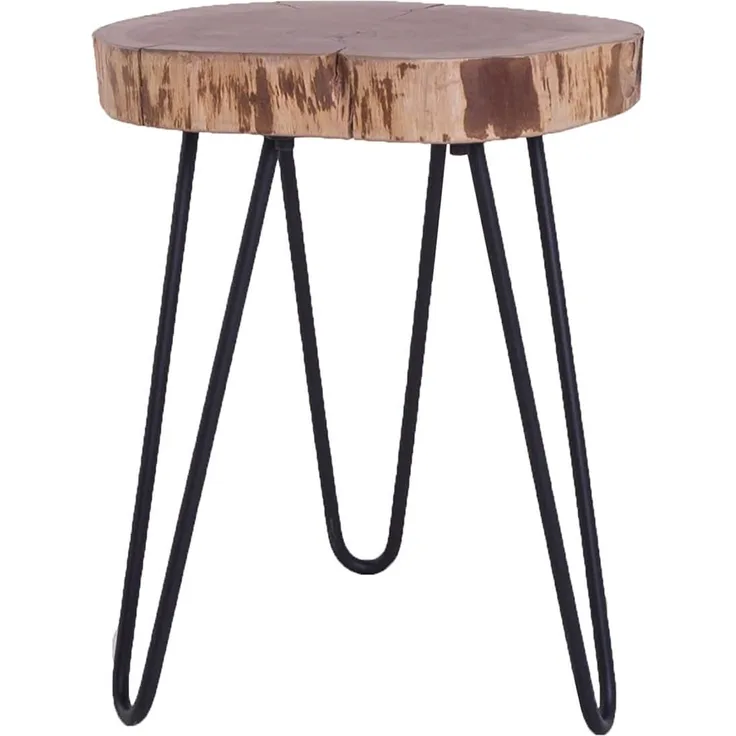 byLIVING Beistelltisch NASTI / Akazie natur, Metall schwarz / D 38, H 40 cm / mit Baumkante