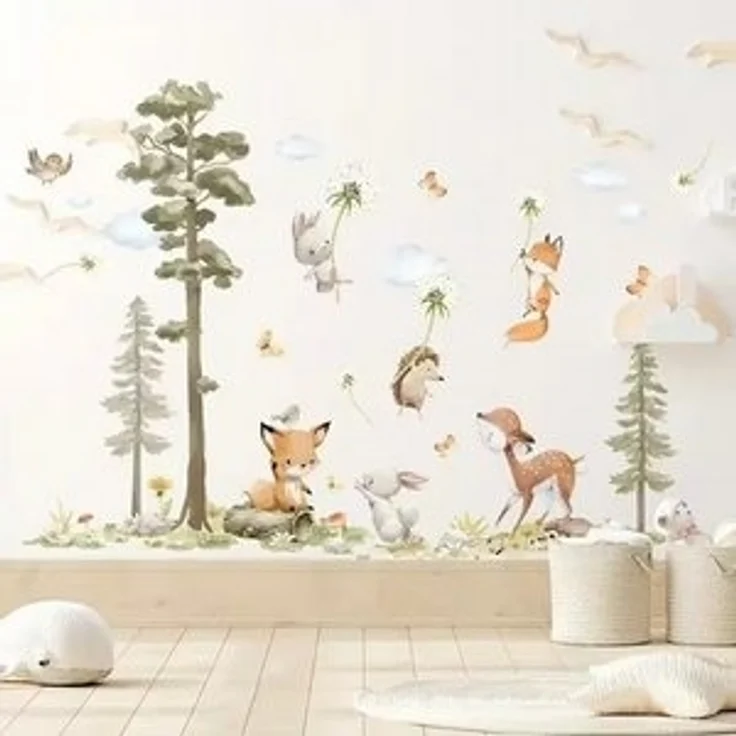 Montegoni Wandsticker Hasen, Fuchs und Hirsch Baum Wandaufkleber für Kinderzimmer, Hochwertige Material, Realistische und sanfte Farben – Bild 6