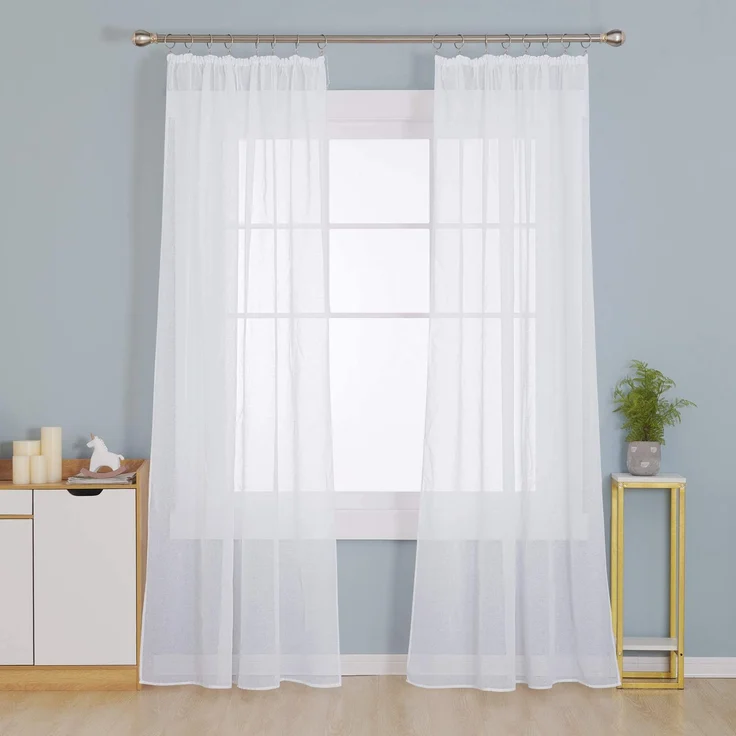 Deconovo Voile Gardinen Kräuselband Vorhang Wohnzimmer Stores Gardinen Leinenoptik Transparent 242x132 cm(HöhexBreite), Weiß, 2er Set