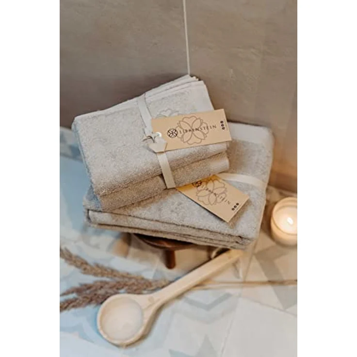 Liebenstein® Premium Handtuch Set, beige - 2 Duschtücher 70x140 cm und 2 Handtücher 50x100 cm, 100% Bio Baumwolle mit 550 g/m², außergewöhnlich weich und saugstark, nachhaltig produziert – Bild 5