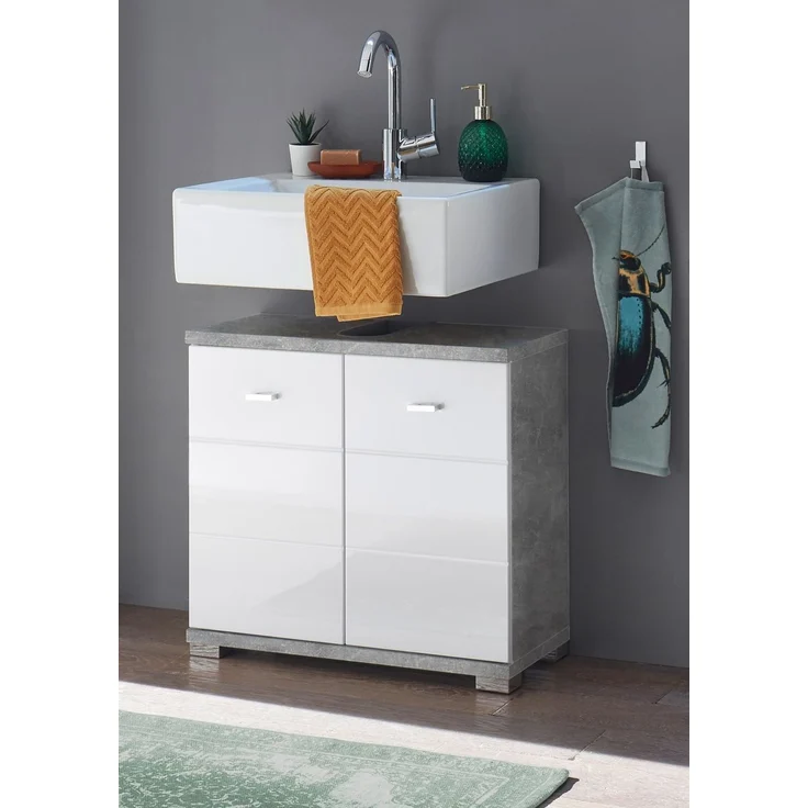 Waschbeckenunterschrank >Peter< in Weiß Hochglanz aus MDF - 60x57x31cm (BxHxT) – Bild 3