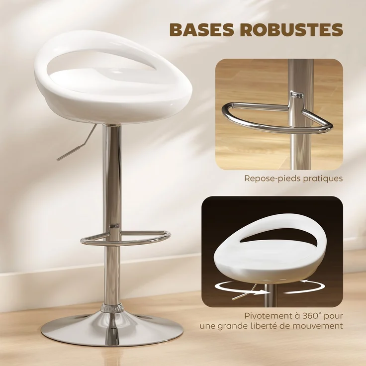 2er-Set Barhocker, höhenverstellbar, mit Rückenlehne und Fußstütze, um 360° drehbar, 46 x 41 x 76–96 cm, weiß – Bild 7