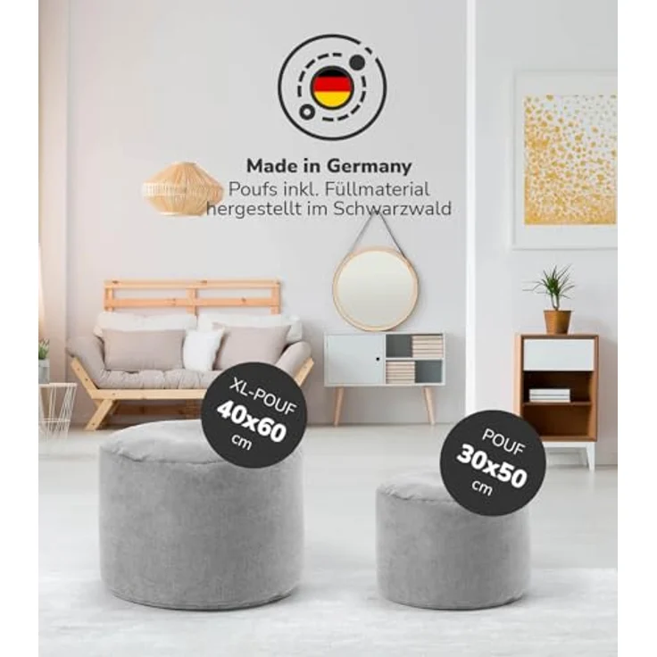 mokebo Pouf Der Ruhepouf (rund und aus Webstoff), Sitz-Hocker, Bodenkissen, Fußhocker, Hocker, Sitzkissen in Grau – Bild 4