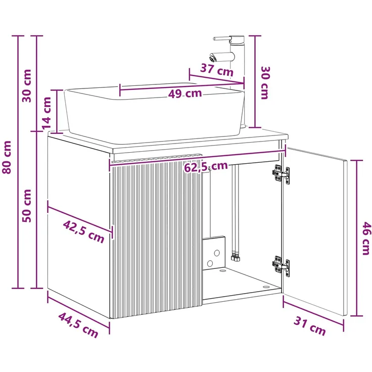 vidaXL Waschbeckenschrank Geräucherte Eiche 62,5 x 44,5 x 80 cm 3404335 – Bild 11
