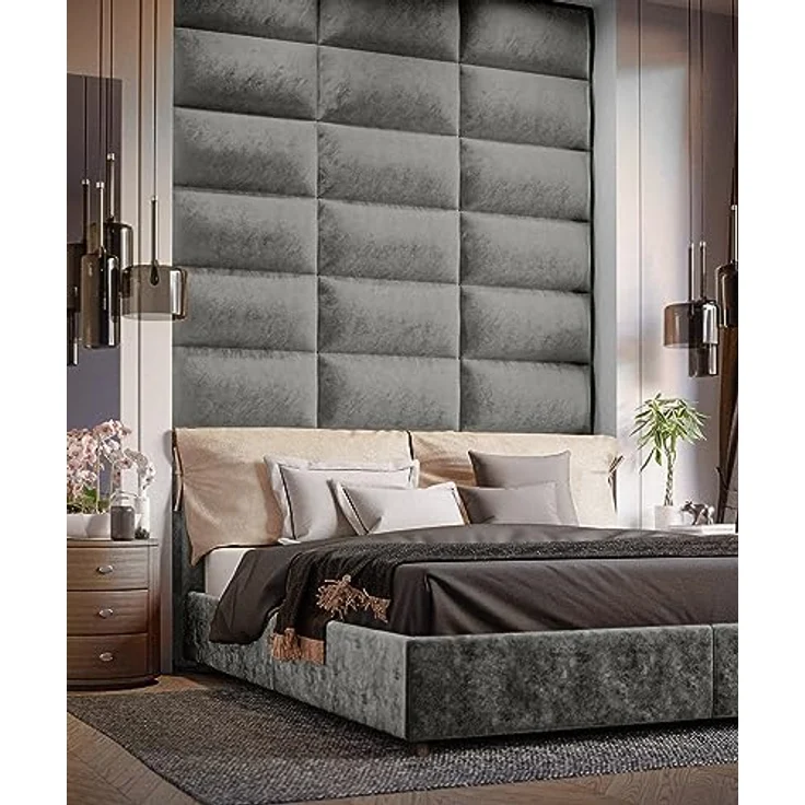 Muralo Samt Wandkissen Stoff Polsterpaneel Schlafzimmer Wohnzimmer Bett Wandpolster Bettkopfteil Lendekissen Modern Luxus Gepolstert Polster Paneel (Grau, 60x30 cm) – Bild 3
