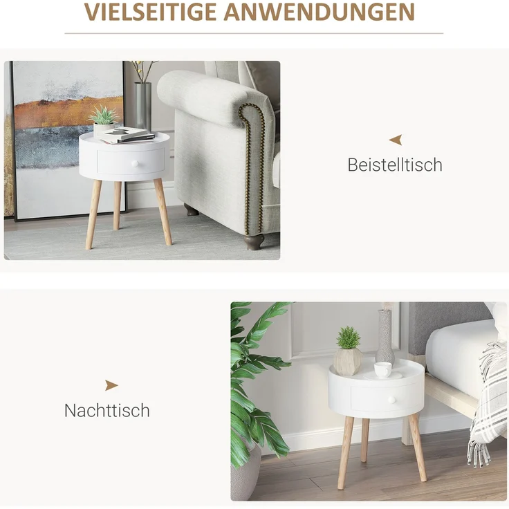 Couchtisch mit Schublade, rund, Skandi-Design, Schutzrand, Holz, Ø38 x H45 cm, Weiß--Weiß--28x45x95cm--YOUDENOVA – Bild 7