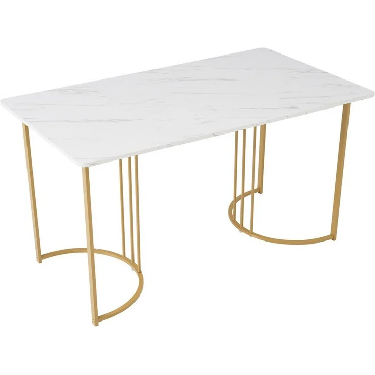 BBWL Esstisch Moderner Esstisch 140x80 cm mit MDF-Tischplatte im Marmor-Muster (rechteckiger Küchentisch mit robustem Metallgestell, verstellbaren Tischbeinen und elegant geschwungenem Design, ideal für Esszimmer, Wohnzimmer und Büro, stabile & flexibl... – Bild 4