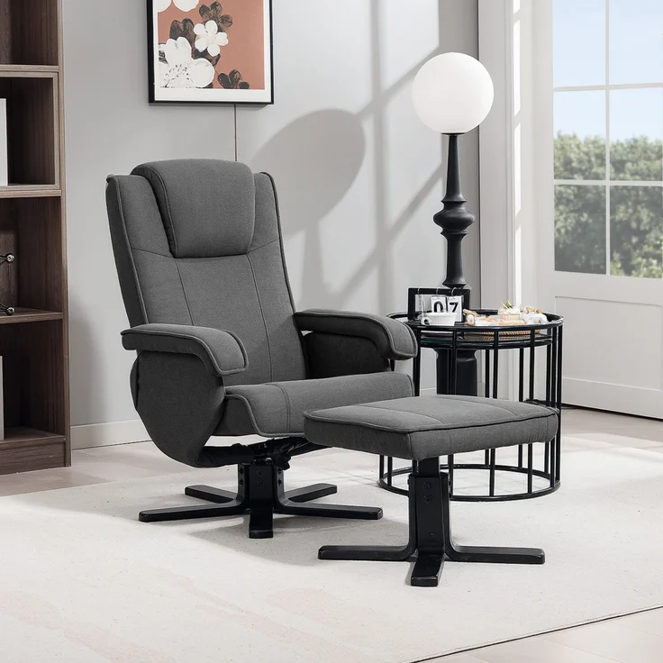 MELAYR, Schaukelbarer Relaxsessel mit Fußhocker, Stoffbezug in Samtoptik, 87 x 67 x 96 cm, Dunkelgrau – Bild 4