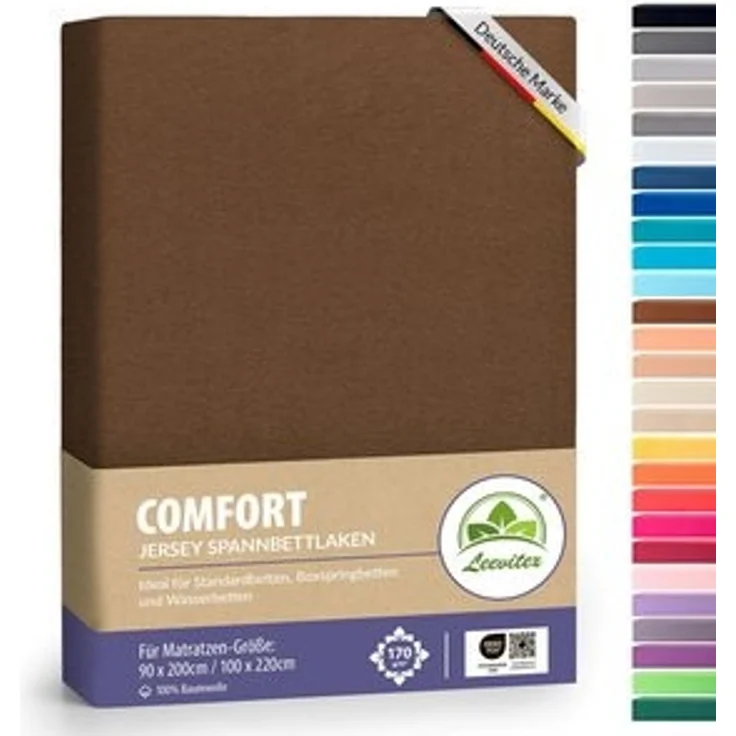 leevitex® Spannbettlaken, Premium 170g/m², Gummizug: rundum, schwer und dick, 100% Jersey-Baumwolle, Schokobraun / Dunkelbraun, 90 x 200 - 100 x 220 cm – Bild 6