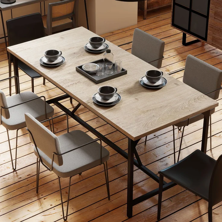 Rechteckiger Esstisch für 6–8 Personen, Küchentisch im Industrial-Stil, 180 x 80 x 75,5 cm, Naturholzoptik – Bild 10