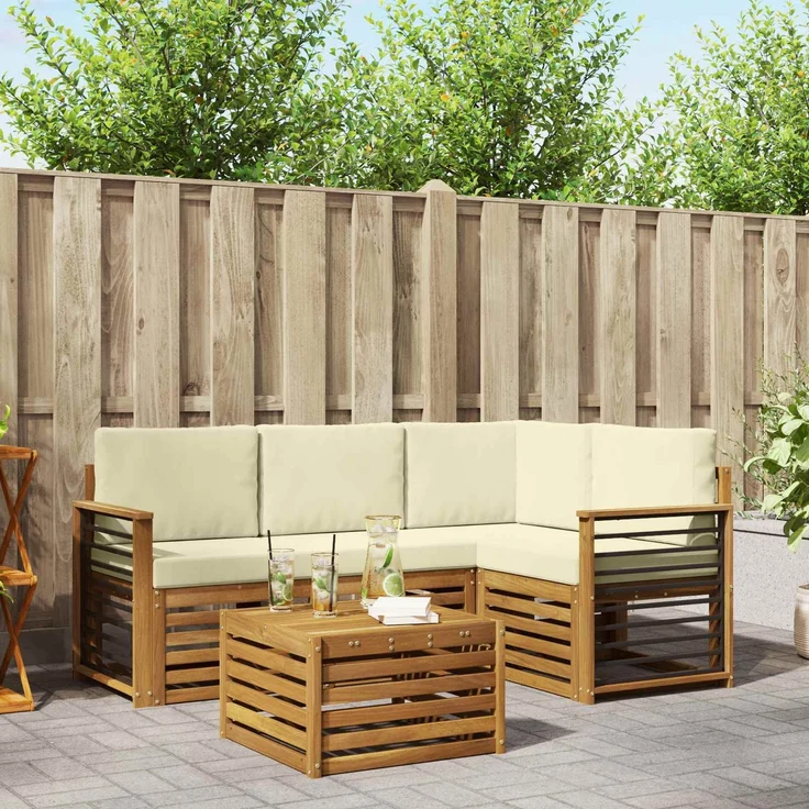 vidaXL Outdoor-Sofagarnitur 5 stk. 4-Sitzer Natur und Creme 3374780 – Bild 1