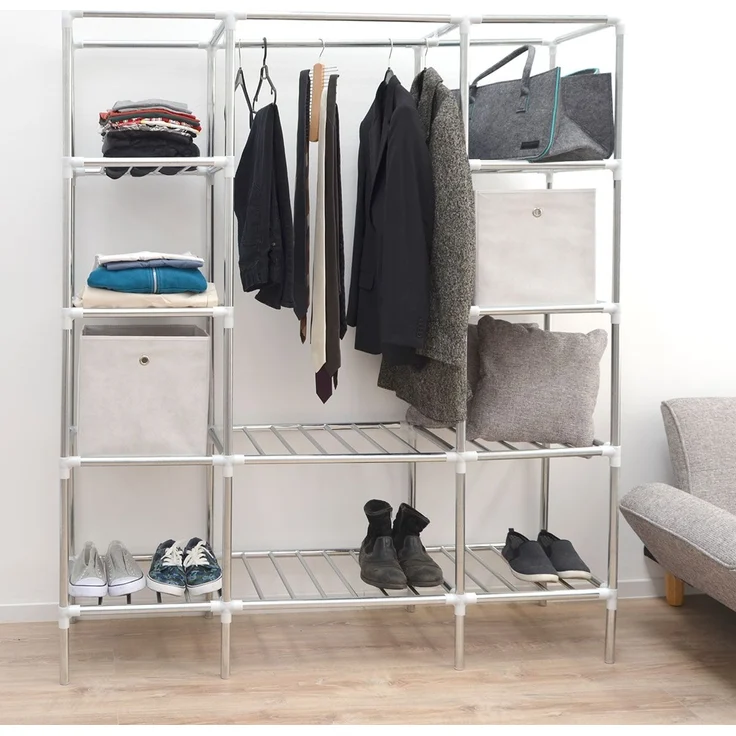 Breiter XXL Kleiderschrank Metall Regal Kleiderstange 178x148x44,5cm Faltschrank – Bild 2