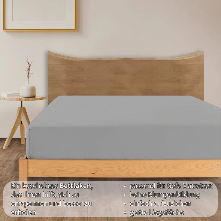 KK Jersey Spannbettlaken, Baumwolle, Grau, 140x200+30 cm – Bild 3