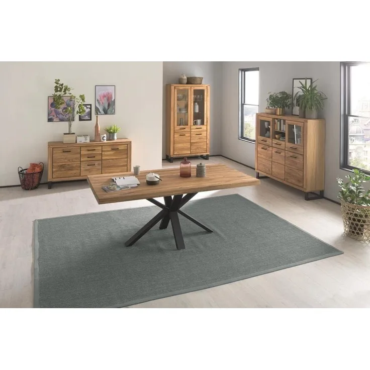 Esstisch >Eastbourne< in Eiche aus Massivholz,Metall - 220x76x100cm (BxHxT)