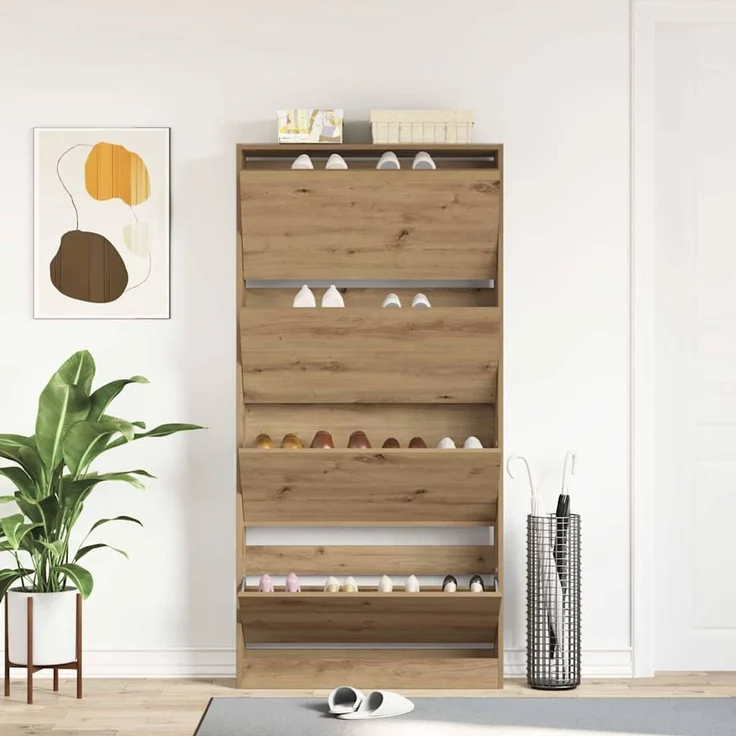 vidaXL Schuhschrank Artisan-Eiche 80 x 21 x 163,5 cm Holzwerkstoff 3334026 – Bild 3