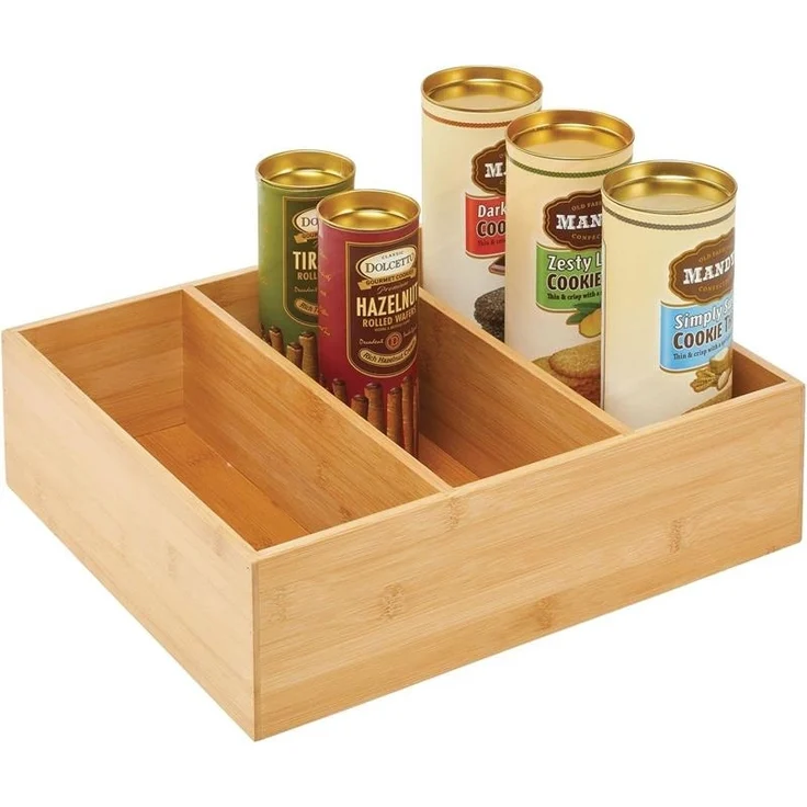 mDesign Teebox Organizer Holzkiste Gewürzkiste Aufbewahrungsbox 3 Fächer Bambus – Bild 8
