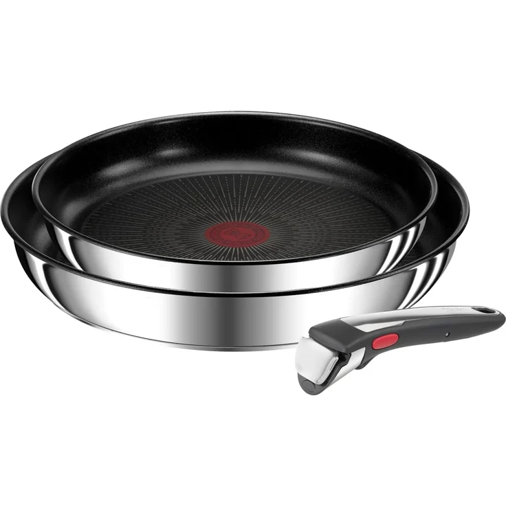 Tefal L97490 Ingenio Preference On 3-teiliges Pfannenset | stapelbar | Antihaftversiegelung | induktionsgeeignet | Thermo-Signal Temperaturanzeiger | Schwarz/Edelstahl, Groß – Bild 1