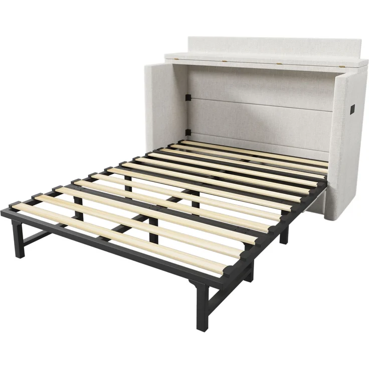 Schrankbett, 140 x 200, Mit einer Schublade,Mobiles Schrankbett mit Ablagefach am Bett, mit USB- und Typ-C-Anschlüssen, Umbaubares Plattformbett, Ohne Matratze,Leinen, Beige – Bild 10