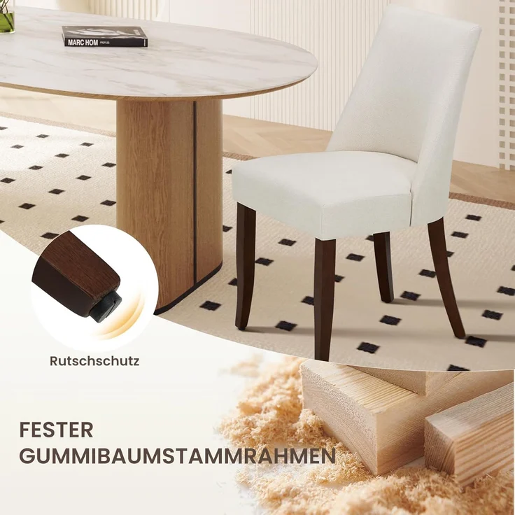 COLAMY Esszimmerstühle 2er Set, Küchenstuhl Polsterstuhl Stühle mit Rückenlehne, Moderne Stoff Dining Chairs mit Holzbeinen für Esszimmer, Küche, Restaurant mit Holzbeinen, Beige – Bild 6