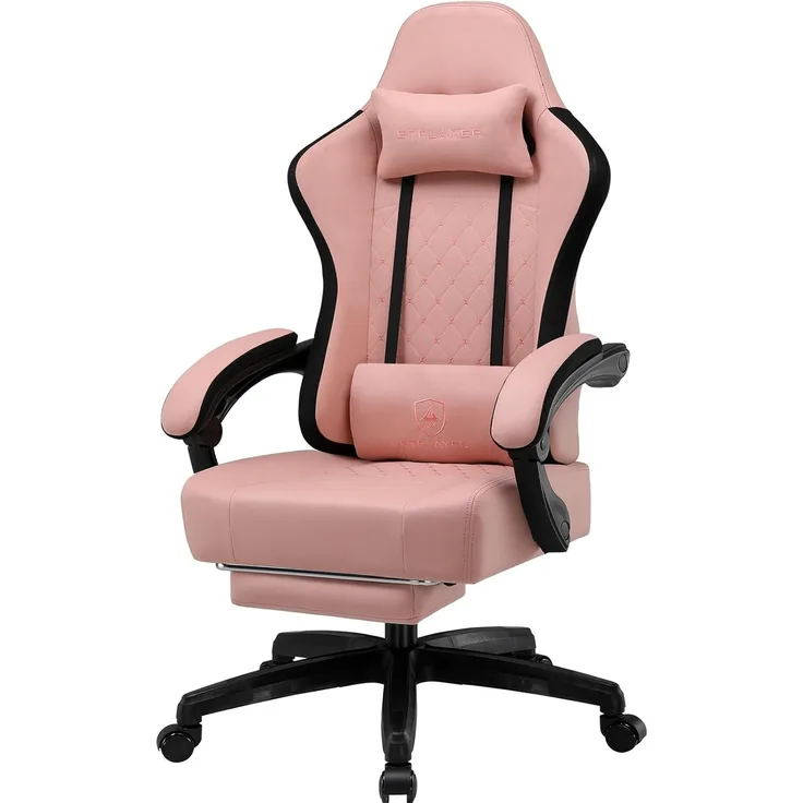 GTPLAYER Gaming Stuhl, Gamer Stuhl, Ergonomischer Bürostuhl COMHOMA Serie mit Fußstütze verstellbare Lenden und Kopfkissen, Gaming Chair Gepolstert, Gaming Sessel 150kg Belastbarkeit weiß