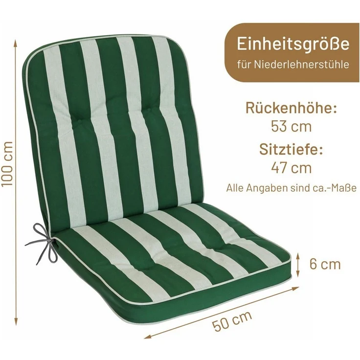 Herlag Polsterauflage Tilly, (1 St), Niedriglehner 100 x 50 x 6 cm Blockstreifen Grün-Gestreift 1 Stück – Bild 3