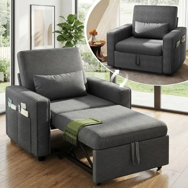YITAHOME Schlafsessel mit Bettfunktion 192×88 cm, 3-in-1 Ausziehbares Schlafsofa, Verstellbares Einzelsessel mit Kissen und Seitentasche, Sofa mit Schlaffunktion für Wohnzimmer Wohnung, Hellgrau – Bild 1
