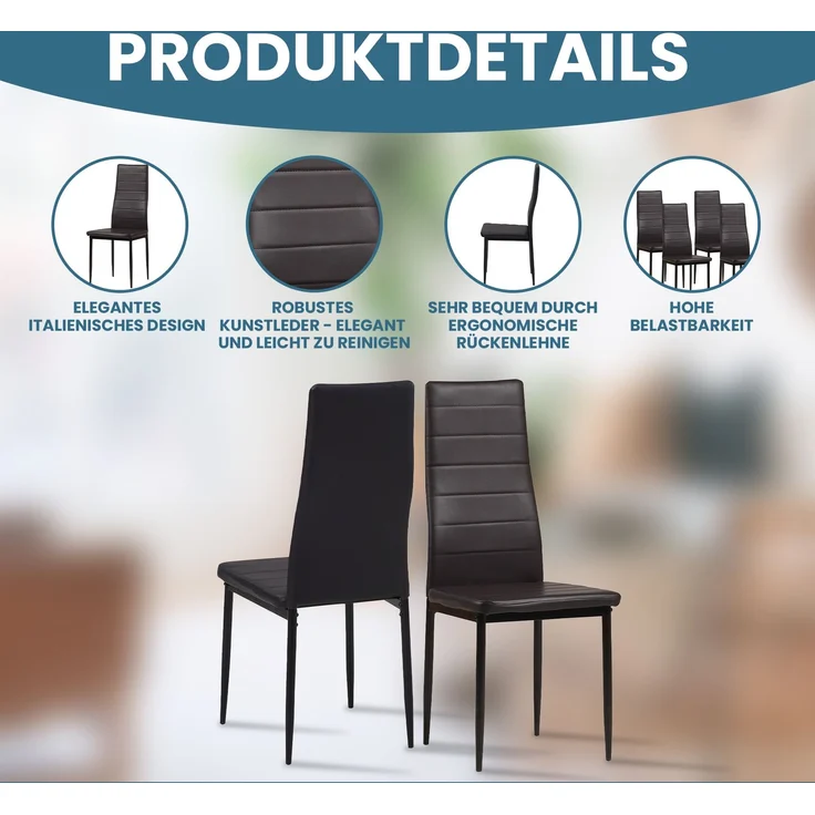 Albatros Esszimmerstühle MILANO 4er Set, Braun - Polsterstuhl mit Kunstleder-Bezug, Modernes Stilvolles Design am Esstisch - Küchenstuhl oder Stuhl Esszimmer mit hoher Belastbarkeit: 110kg – Bild 2