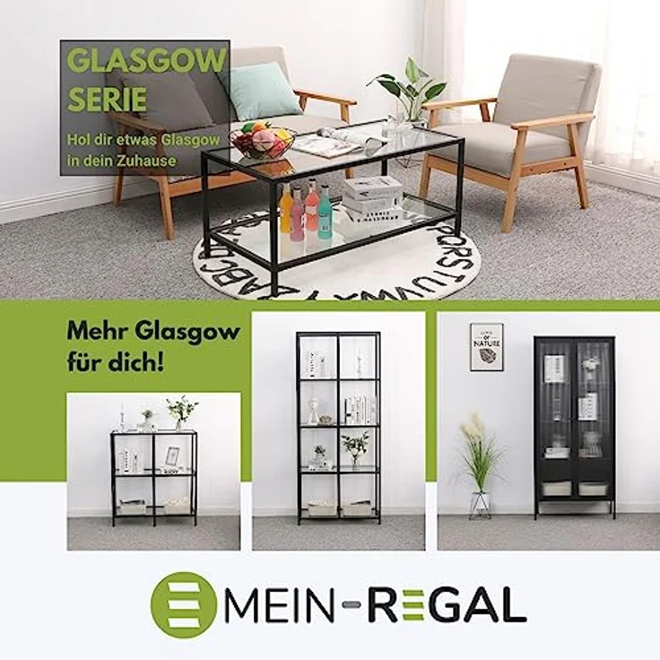 Mein-Regal Couchtisch Glasgow aus Metall mit Glasoberfläche und Ablagefach Schwarz – Bild 9