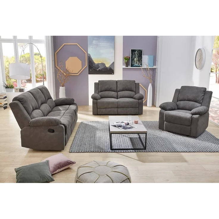 3-Sitzer-Relaxsofa Couch Liegefunktion Federkern Polster Stoff Vintage Anthrazit – Bild 6