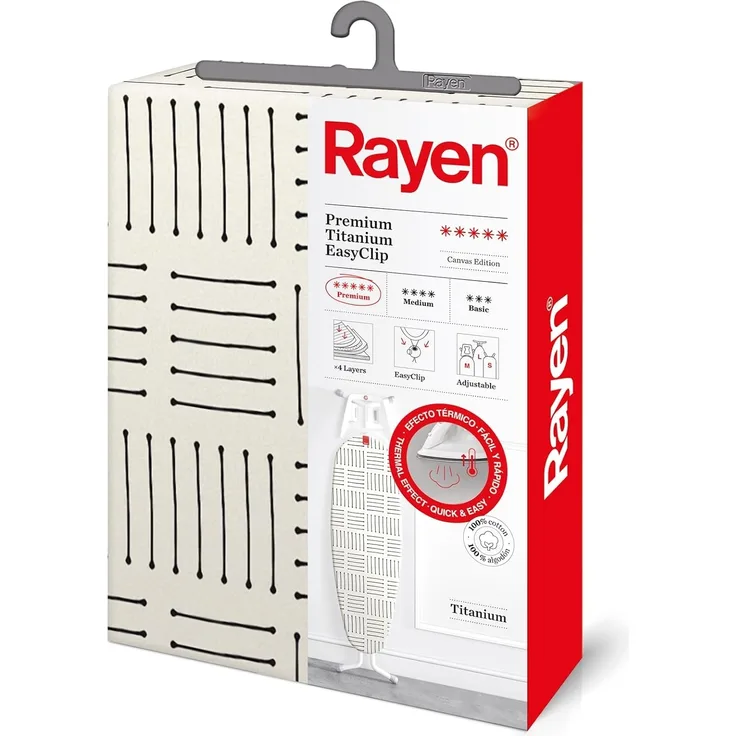 Rayen 6303. 01 Bezug für Bügeltisch, hopchwertig, weißer Hintergrund mit schwarzen Streifen