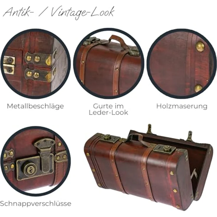 HMF Schatzkiste Schatztruhen aus Holz und dekorativen Schnappverschlüssen (2er Set, versch. Größen), Vintage Koffer, Peru – Bild 5