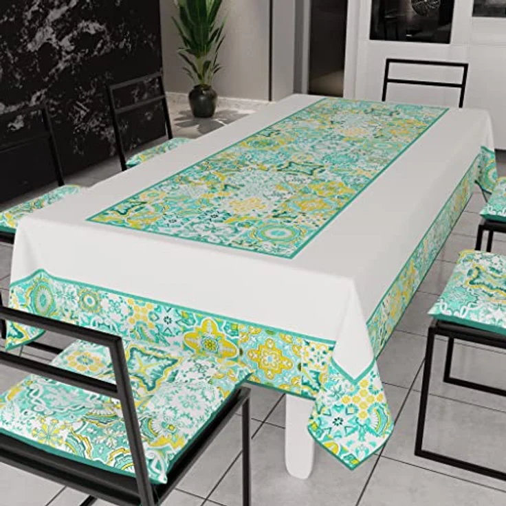PETTI Artigiani Italiani - Tischdecke, schmutzabweisend, rechteckig, für Küchentisch, geometrisches Design, Vietri Grün, Wassergrün, X12, Sitzer (140 x 240 cm), 100% Made in Italy – Bild 2