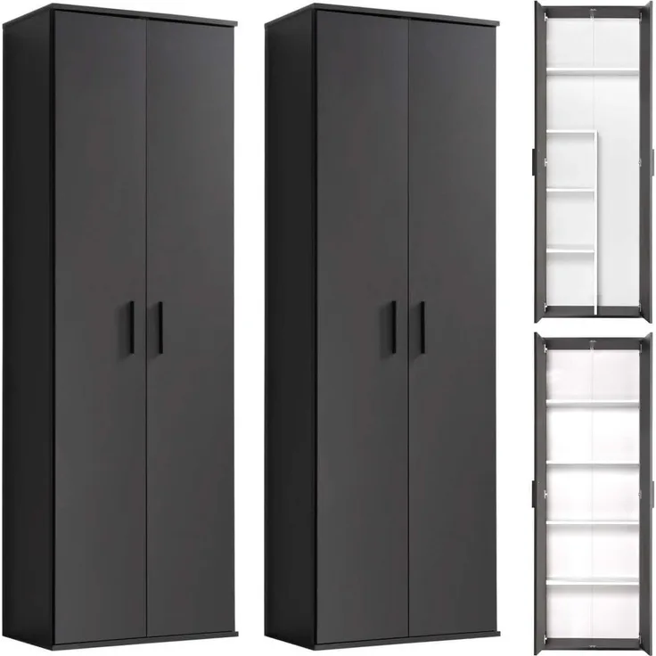 mokebo® Mehrzweckschrank Set 2-teilig 'Die Allzweckwaffe', Schrank-Set mit Aktenschrank & Besenschrank in Anthrazit BZW. Grau, Schwarz, auch als Moderne Wohnwand