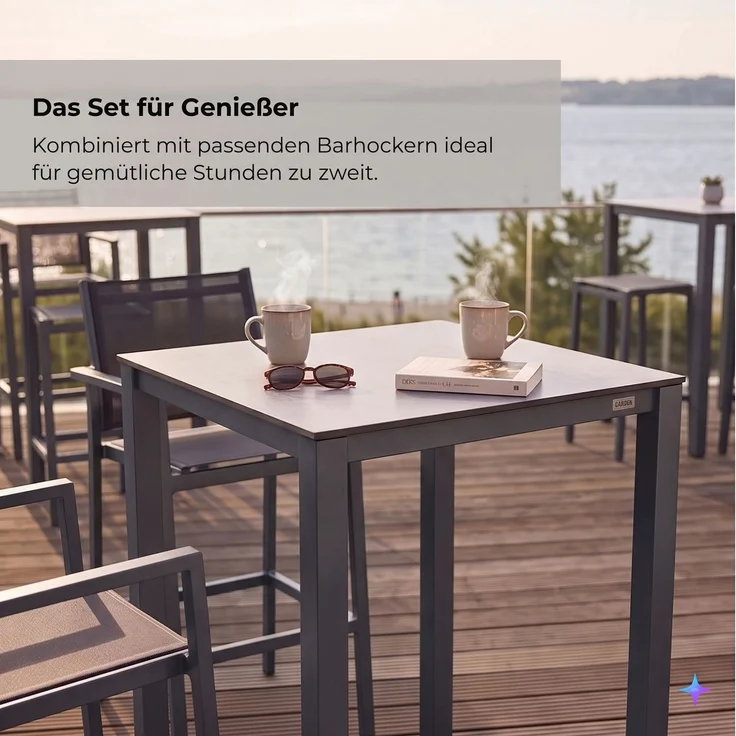 Kettler CUBIC Bar Tisch 80 x 80 x 96 cm Anthrazit Aluminiumgestell HPL Platte – Bild 4