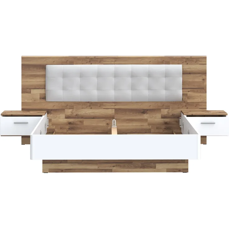 FORTE Modern Way Bett + Nakos, Holzwerkstoff, Braun/Weiß, 296,5 x 119,7 x 210 cm