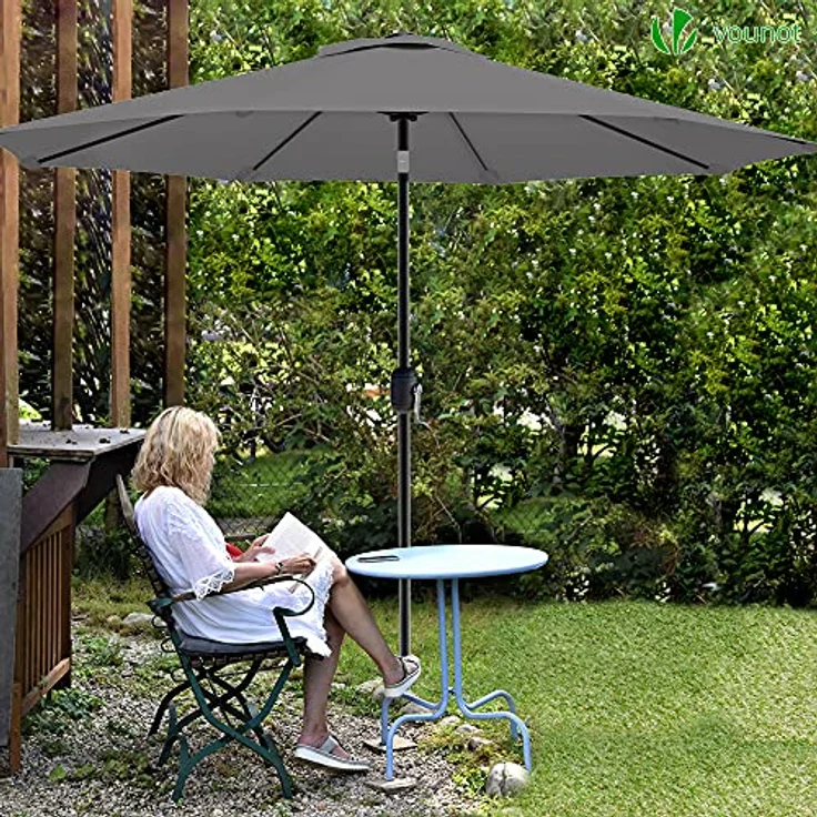 VOUNOT Sonnenschirm 270 cm mit Kurbelvorrichtung, Knickbar, Sonnenschutz UV-Schutz, Balkonschirm Gartenschirm Marktschirm mit Schutzhülle, Grau – Bild 8