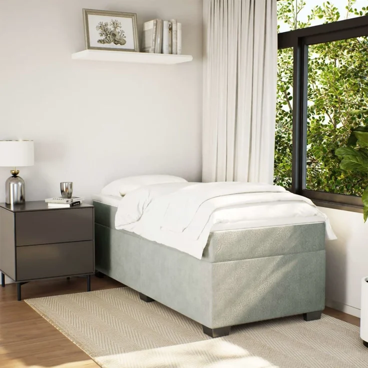 vidaXL Boxspringbett mit Matratze Hellgrau 90x190 cm Samt 3285251 – Bild 3