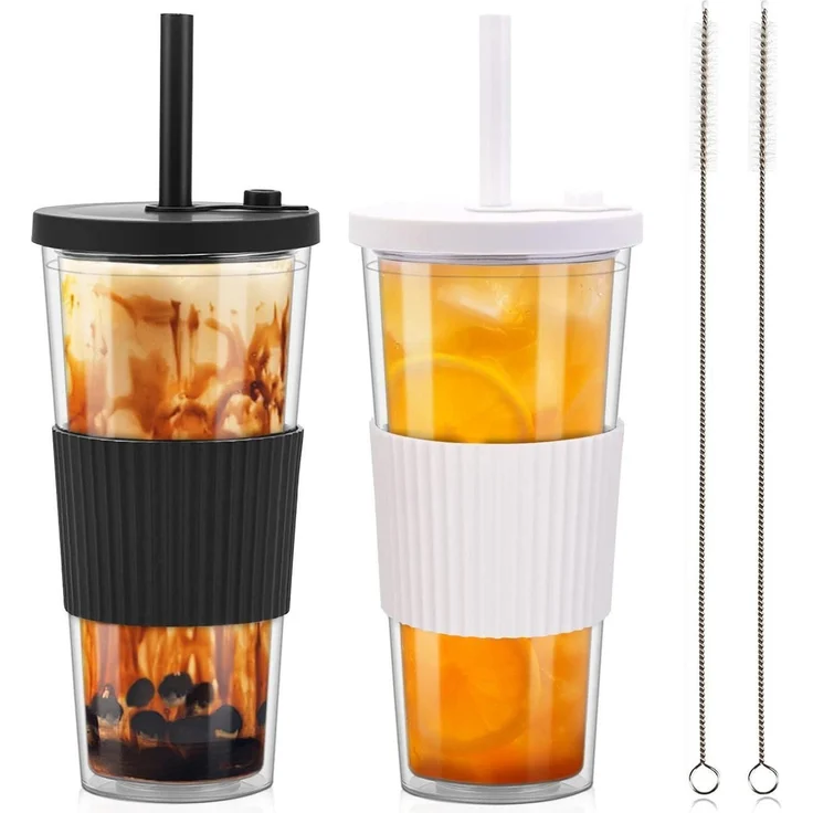 ZgoEC 24oz Bubble Tea Becher Doppelwandig Isoliert mit Strohhalm und Deckel – Bild 1
