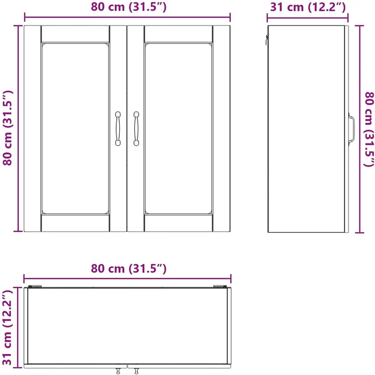 vidaXL Wandglas-Schrank PORTO Sonoma-Eiche 80 x 31 x 80 cm 885417 – Bild 12