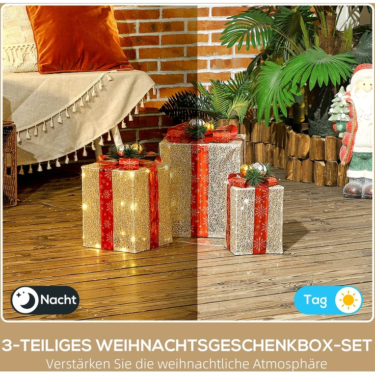 Outsunny LED Weihnachtsdeko, Stahl, Polyester, Gold, 25,5L x 25,5B x 35H cm – Bild 4