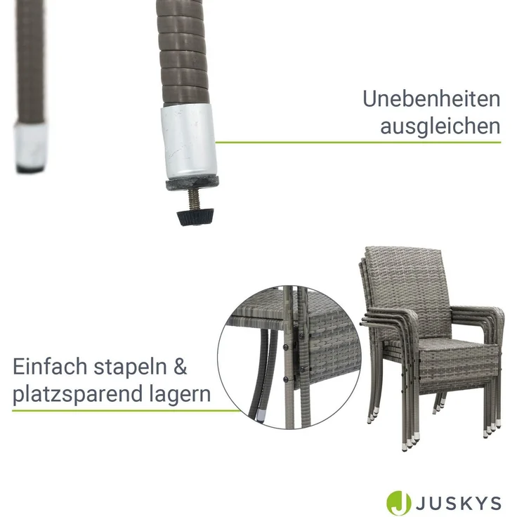 Juskys Polyrattan Gartenstühle Yoro 6er Set - mit Armlehnen & Rückenlehne - 6 Stühle stapelbar - Rattan Stuhl Garten - Stapelstuhl Grau-meliert – Bild 4