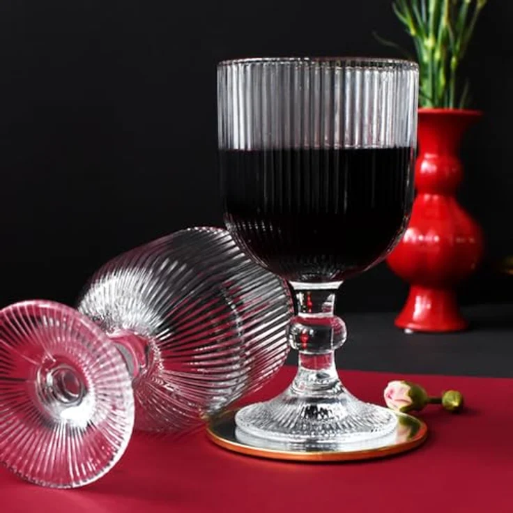 6 gerillte Weingläser aus Glas 370 ml Weinglas Set für Rotwein und Weißwein elegantes Design spülmaschinengeeignet – Bild 3