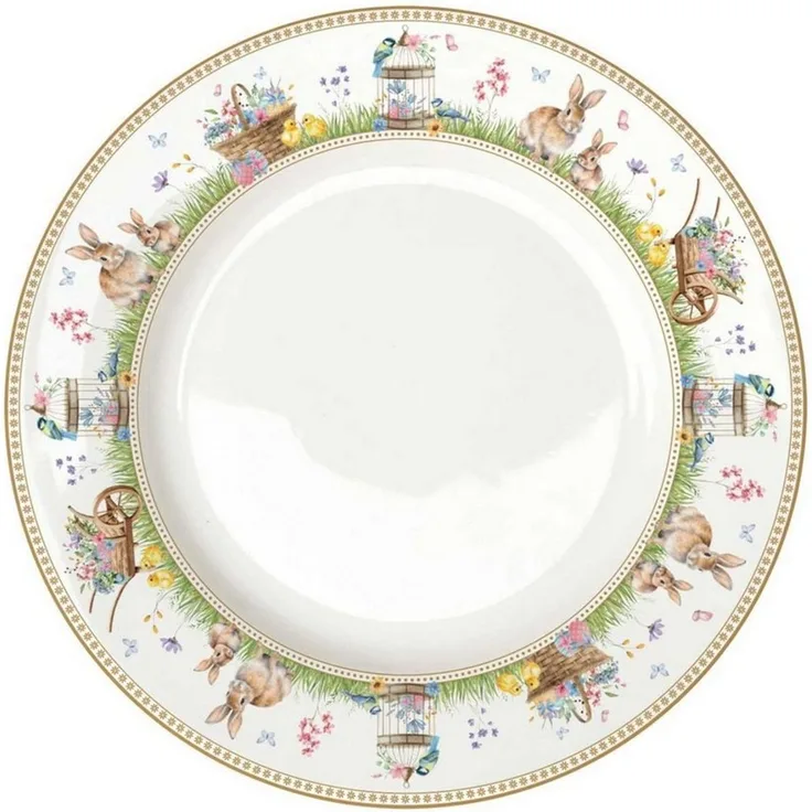 EasyLife Speiseteller Spring Bloom, Spülmaschinengeeignet, Mehrfarbig, Hasen & Blumenkörbe, H: cm