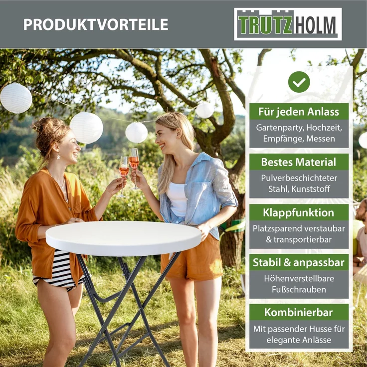 Stehtisch klappbar Ø 80 cm Tischplatte Höhe 110 cm Stahlgestell Partytisch Bistrotisch in weiß – Bild 7