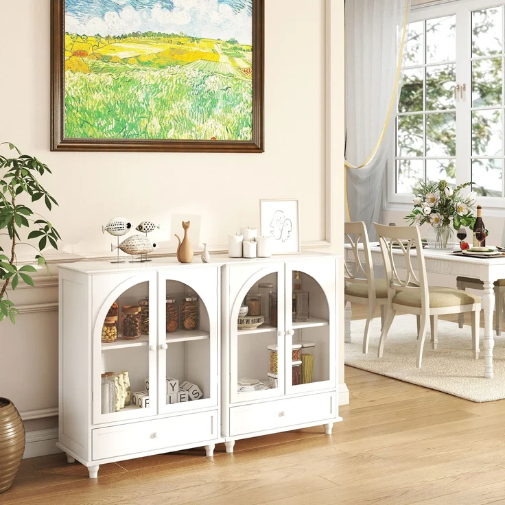 Sideboard B 38 x T 71 x H 93,5 cm aus MDF mit gewölbten Glastüren und Schublade – Bild 2
