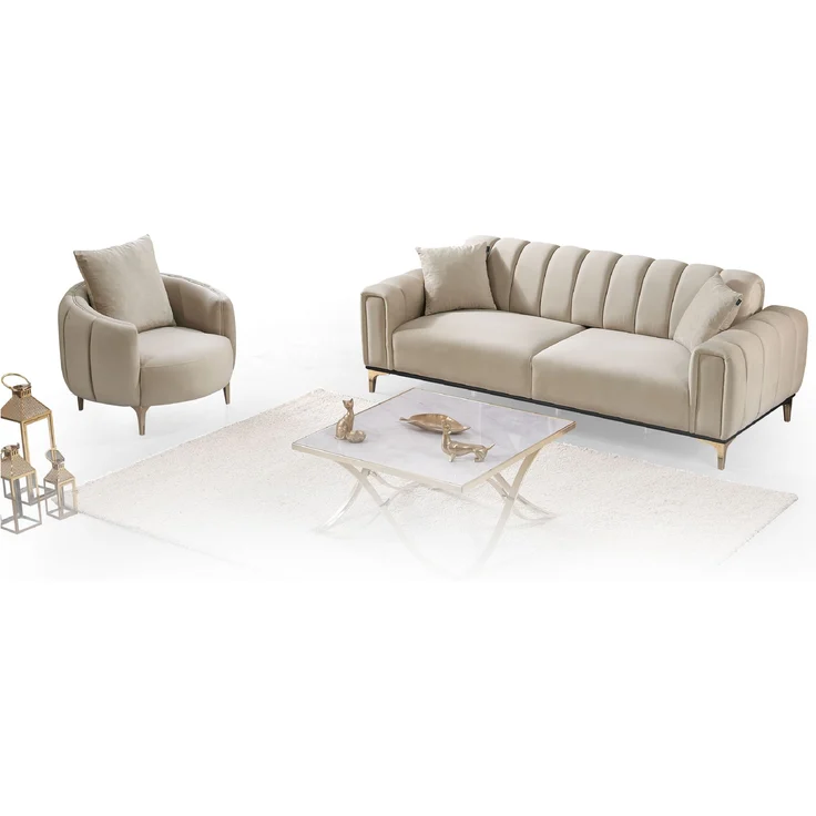 Sitzgruppe/Sofa Set - Wohnzimmergarnitur "Evora" 3+3+1-Beige – Bild 2