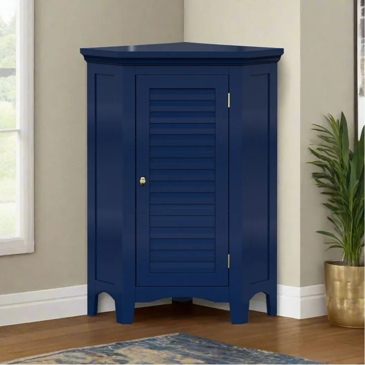 Teamson Home Hochschrank Freistehender Aufbewahrungsschrank aus MDF mit Lamellentür blau